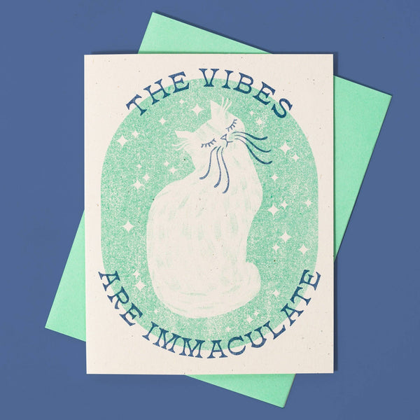 The Vibes Are Immaculate Cat Risograph Card