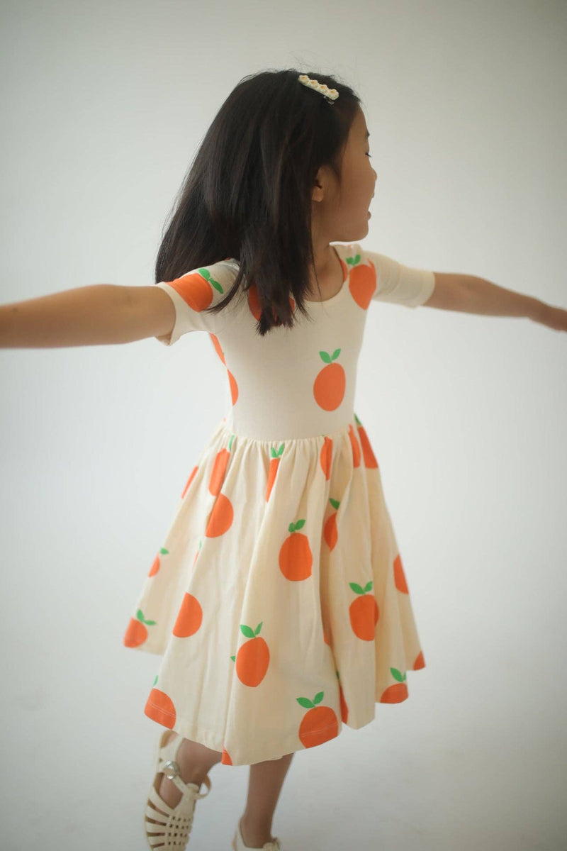 Short Sleeve Twirl Dress - Tangerines