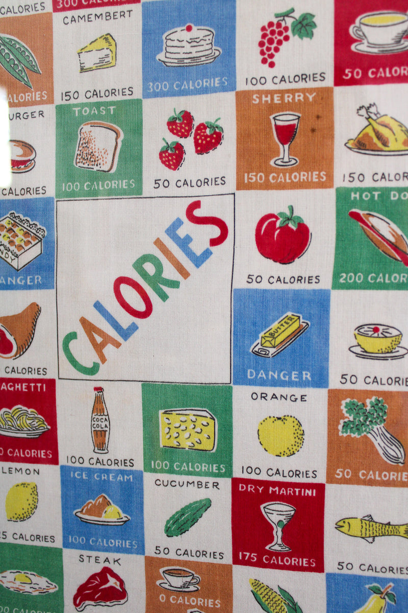 Framed Mid Century Handkerchief - "Calories" (Clear Frame)