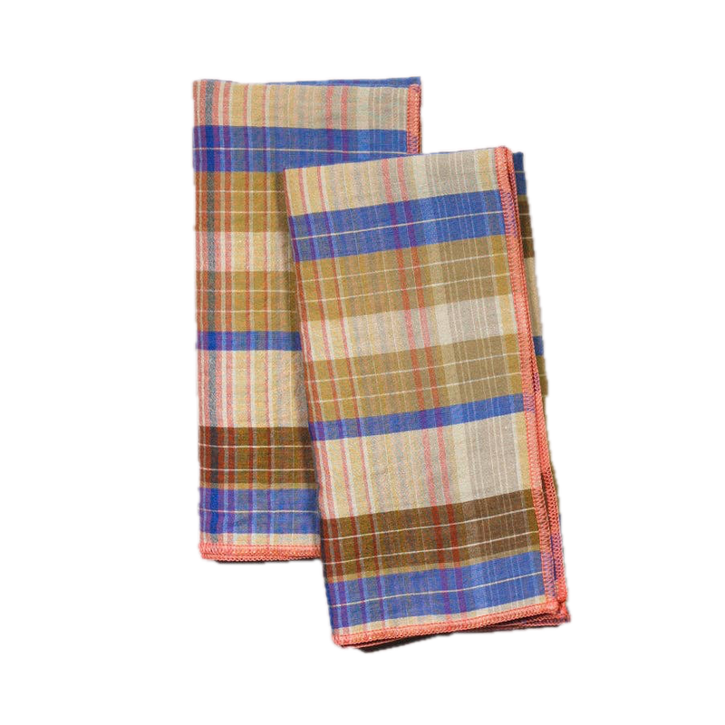 Brown & Blue Plaid Napkins - Set of 4