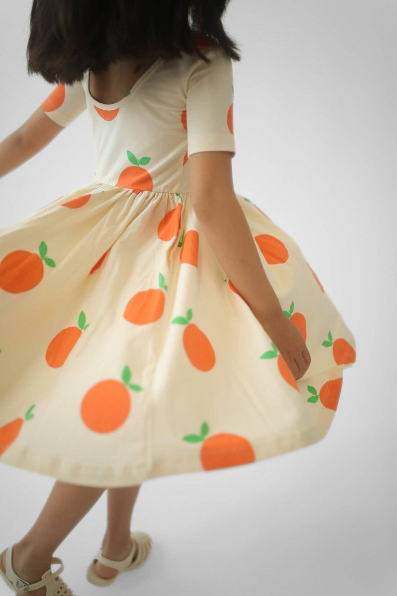 Short Sleeve Twirl Dress - Tangerines