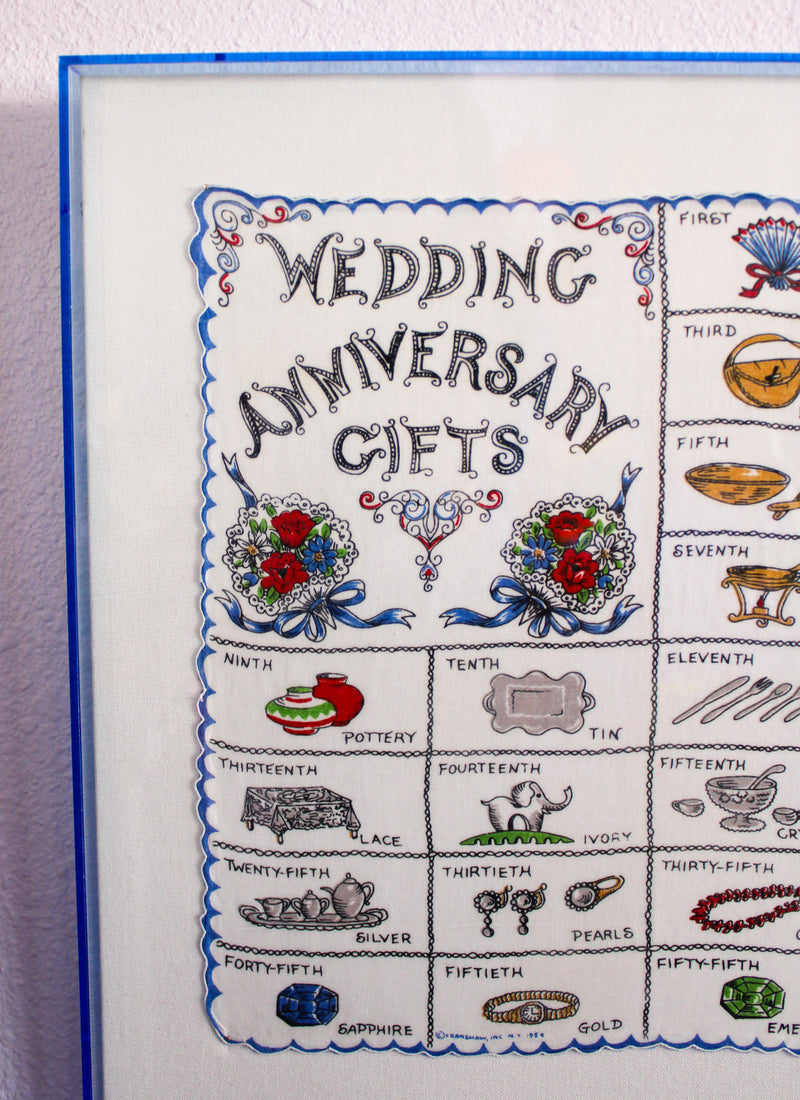 Framed Mid Century Handkerchief - "Wedding Anniversary Gifts"