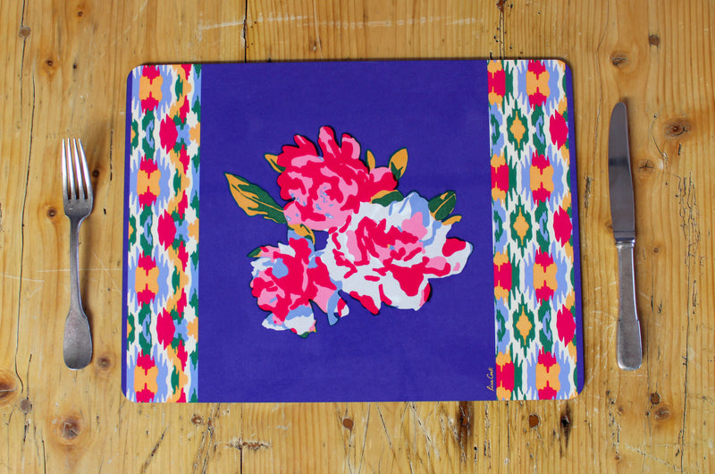 Rectangular Dali' Peony Placemat - Indigo