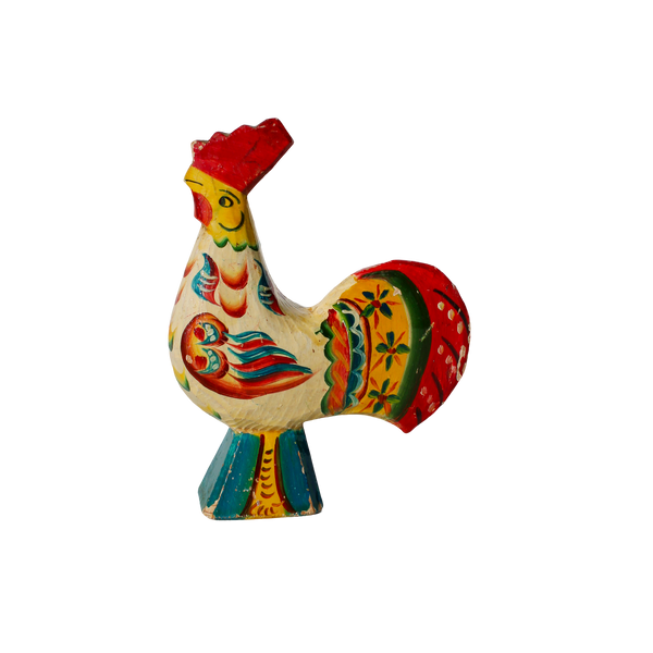 Vintage Nils Swedish "Dala" Painted Woodedn Rooster / Chickens