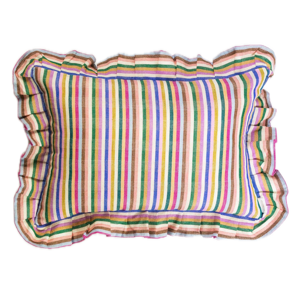 Valentina Ruffle Rainbow Stripe Pillow