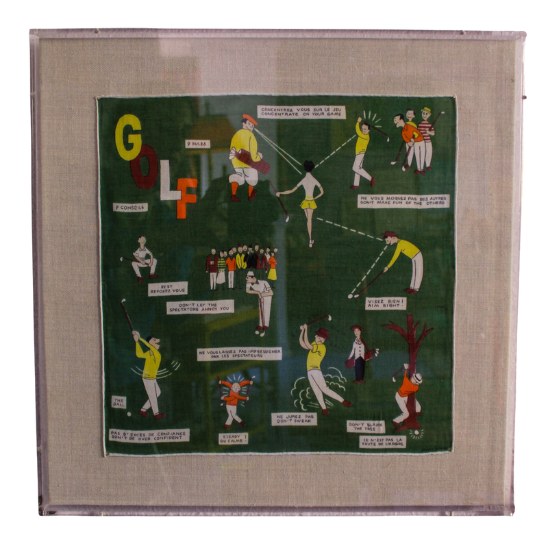 Framed Mid Century Handkerchief - "Golf"