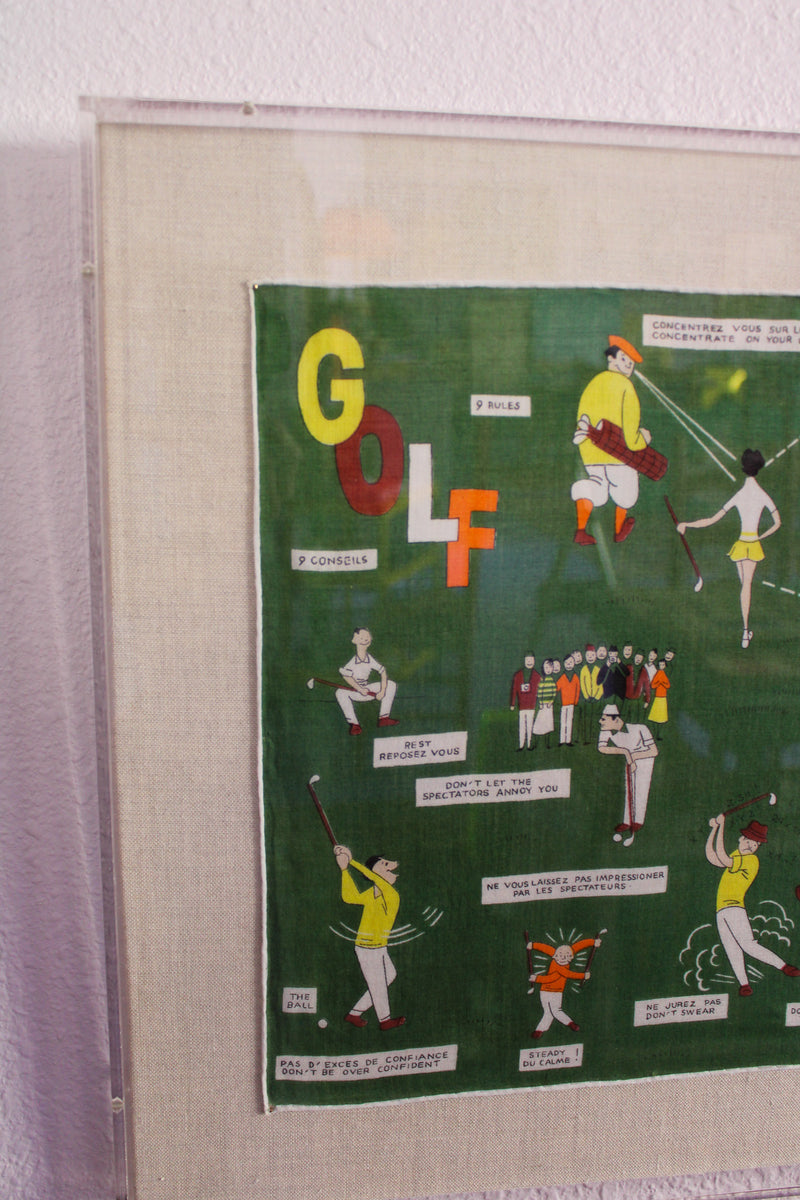 Framed Mid Century Handkerchief - "Golf"