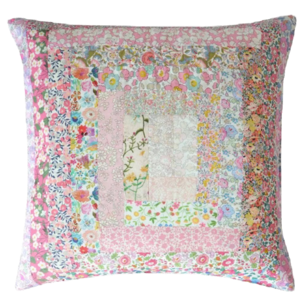 LIberty Print Patchwork Cushion - Pink Squares