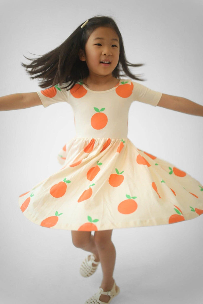 Short Sleeve Twirl Dress - Tangerines