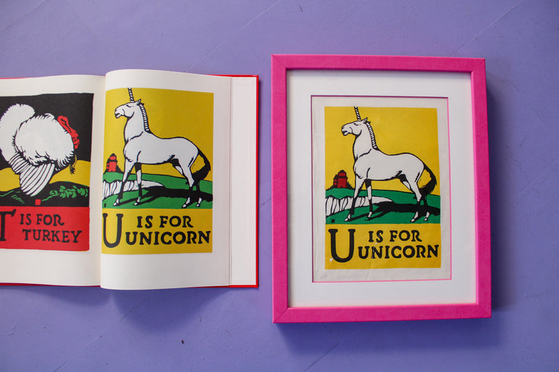 Framed "U is for Unicorn" from First Edition (1923) ABC Book by C.B. Falls