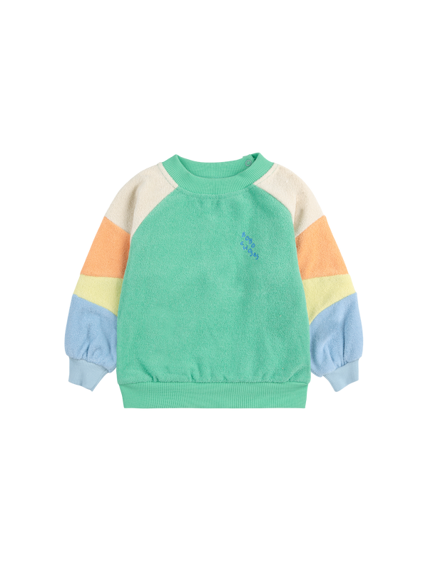 Green Color Block Terry Cloth Sweatshirt