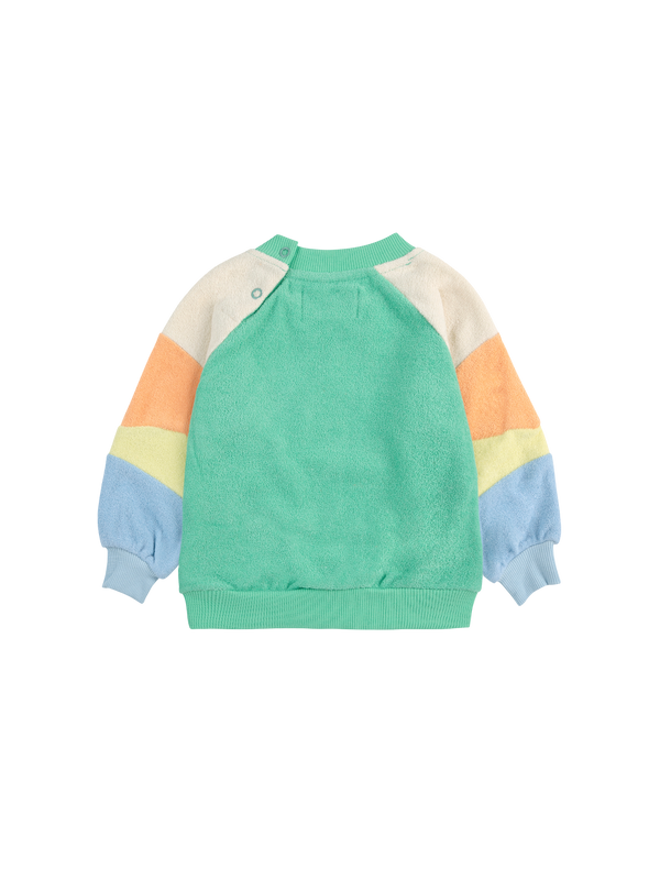 Green Color Block Terry Cloth Sweatshirt