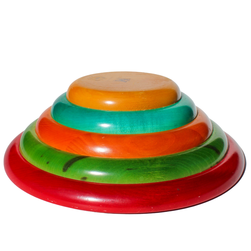 Manzoni Pietro Vintage Italian Multi Color Ring Wooden Salad Bowl