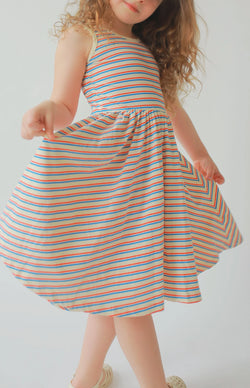 Sleeveless Twirl Dress - Blue & Red Stripes