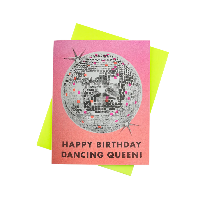 Disco Ball Happy Birthday Dancing Queen Risograph Card
