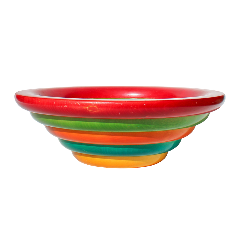 Manzoni Pietro Vintage Italian Multi Color Ring Wooden Salad Bowl