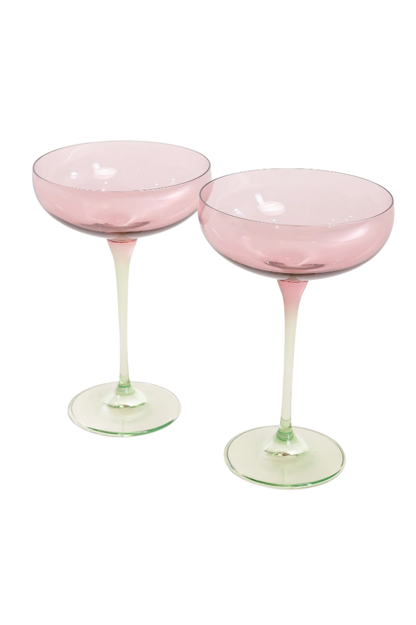 Colorblock Champagne Coupes - Set of 2, Rose & Mint Green