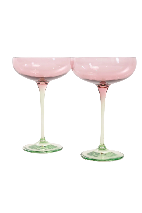 Colorblock Champagne Coupes - Set of 2, Rose & Mint Green