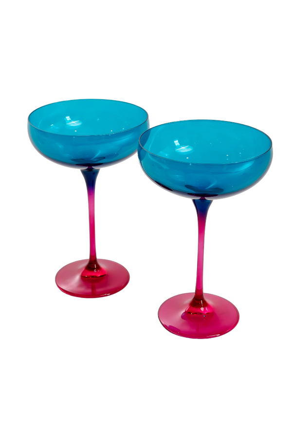 Colorblock Champagne Coupes - Set of 2, Teal & Fuchsia