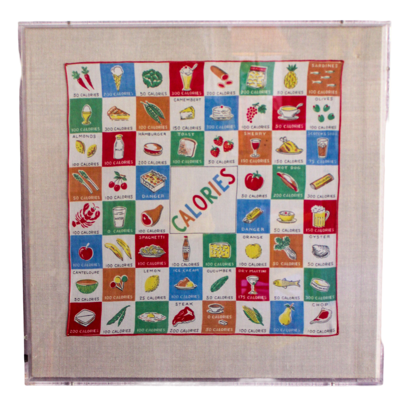 Framed Mid Century Handkerchief - "Calories" (Clear Frame)