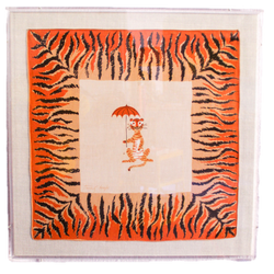 Framed Mid Century Handkerchief - "Safari Tiger with Umbrella"