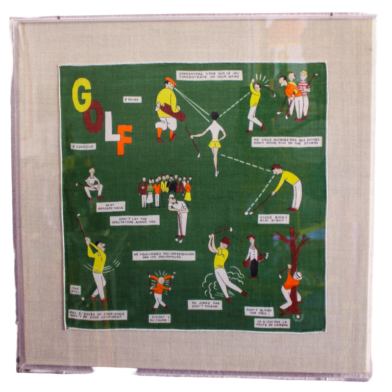 Framed Mid Century Handkerchief - "Golf"