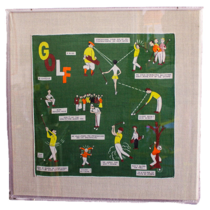 Framed Mid Century Handkerchief - "Golf"