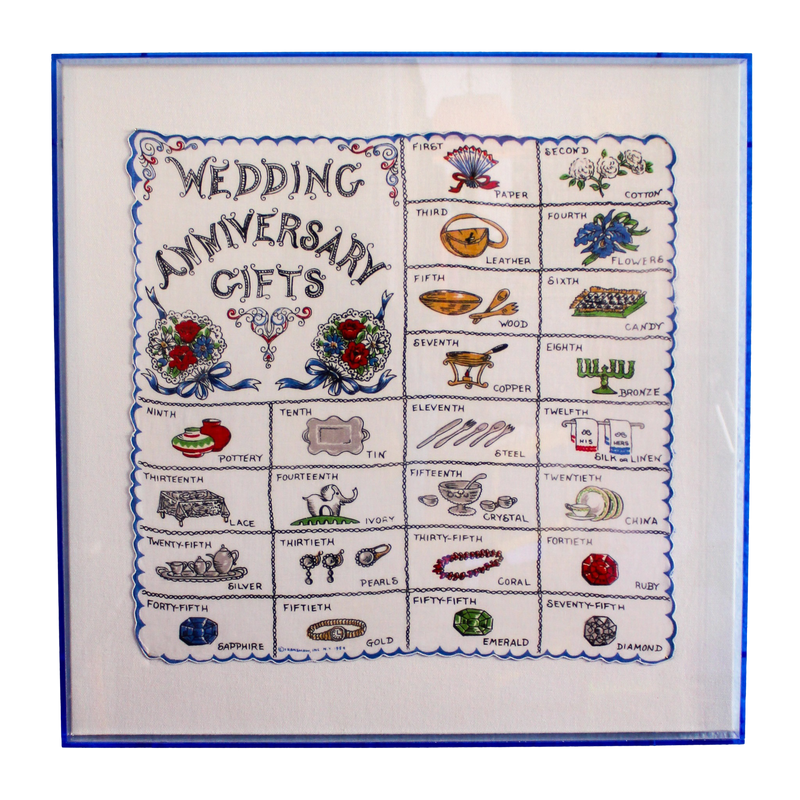 Framed Mid Century Handkerchief - "Wedding Anniversary Gifts"