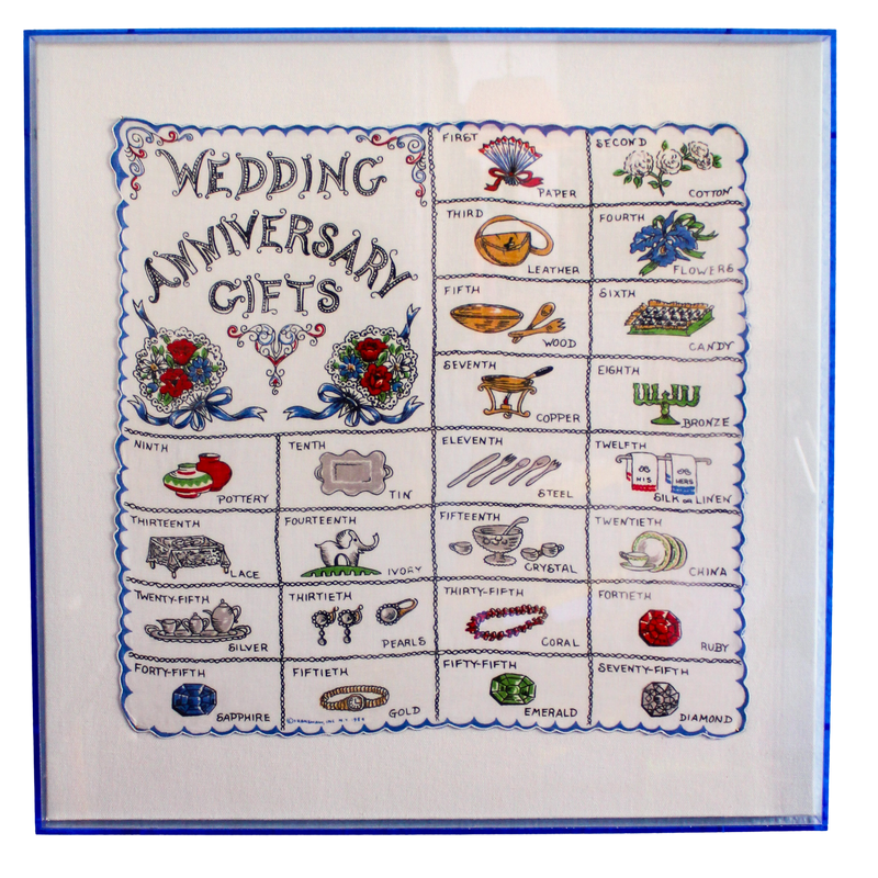 Framed Mid Century Handkerchief - "Wedding Anniversary Gifts"