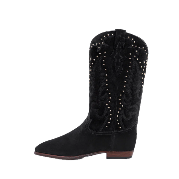 Midnight Gold Studs Cowboy Boots -  Black