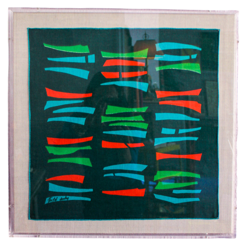 Framed Mid Century Handkerchief - "Green & Orange Abstract"