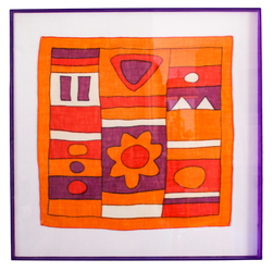 Framed Mid Century Handkerchief - "Orange & Maroon Geometric"