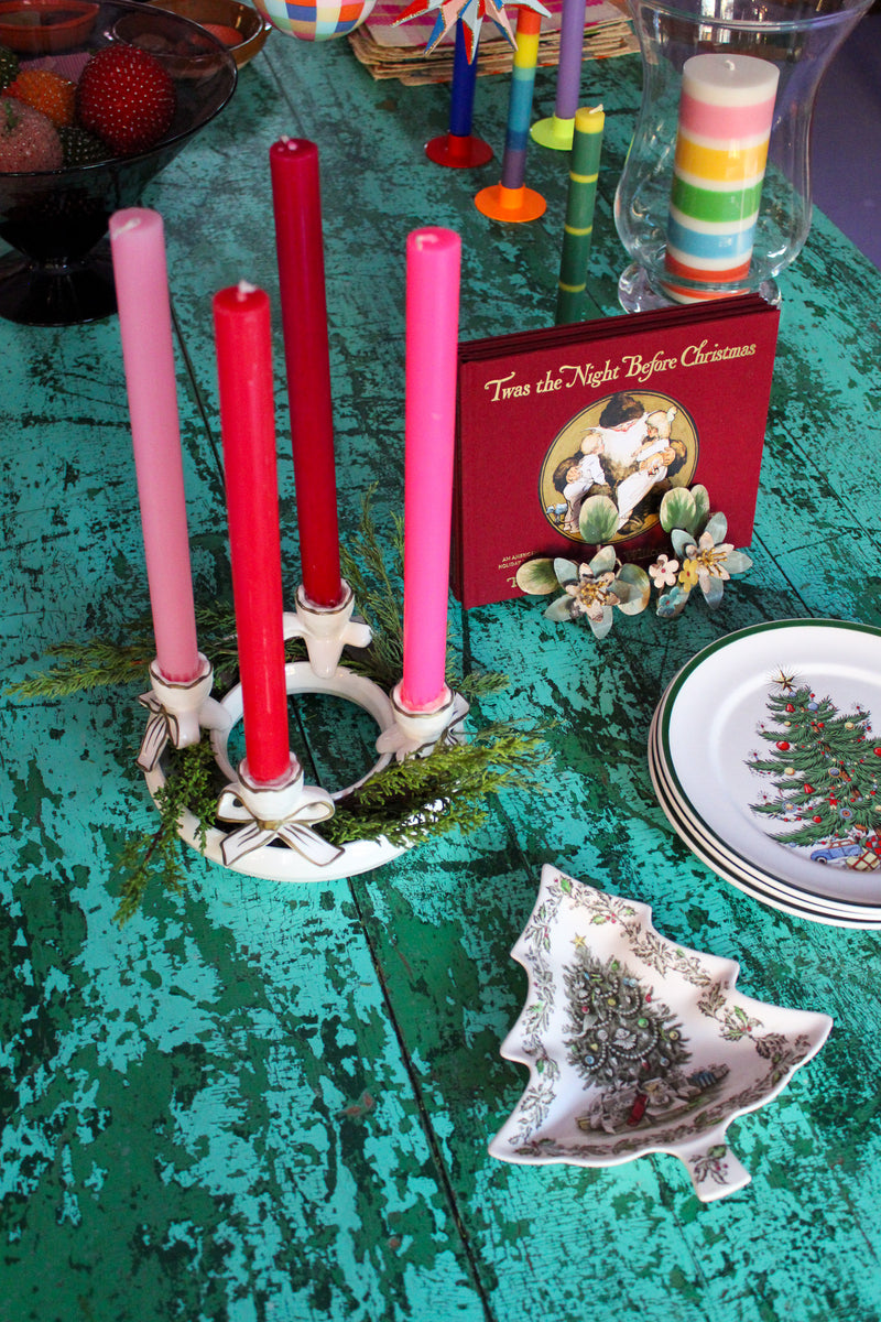 Vintage Ceramic Bow Candleholder/Advent