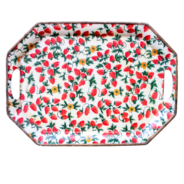 Japanese Paper Mache Handled Serve Tray - Strawberries