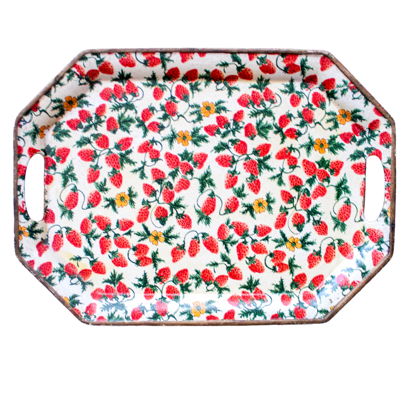 Japanese Paper Mache Handled Serve Tray - Strawberries