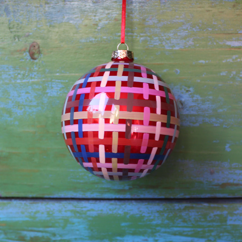 Rainbow Plaid Bauble Ornament