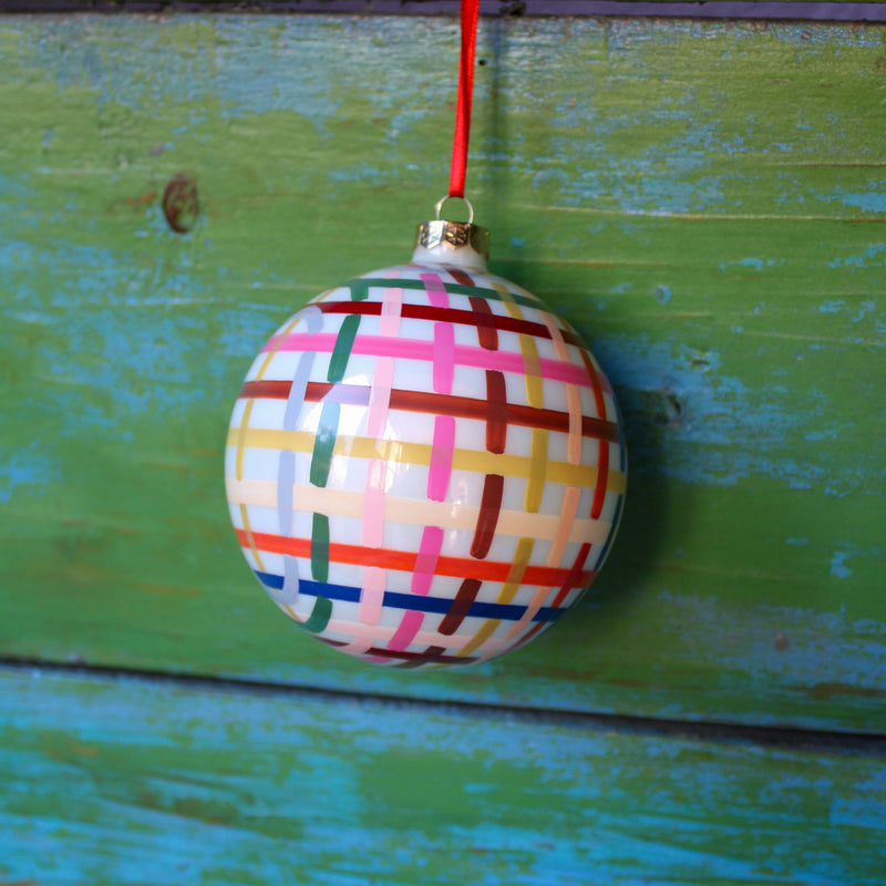 Rainbow Plaid Bauble Ornament