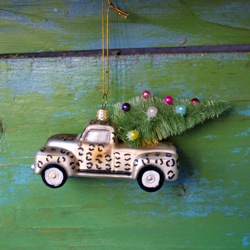 Leopard Print Truck with Xmas Tree Ornament