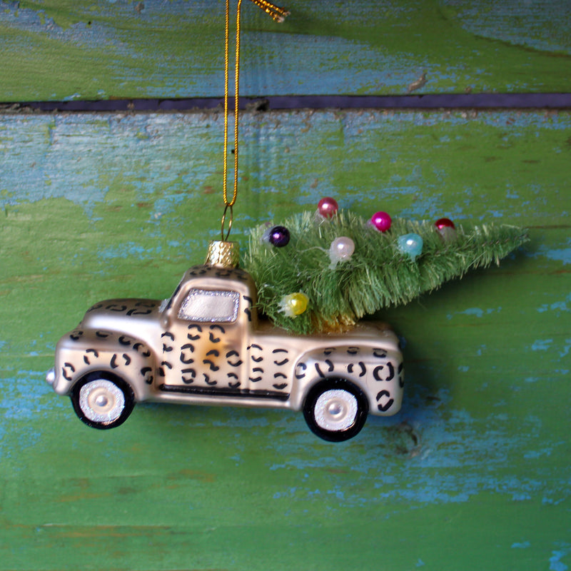 Leopard Print Truck with Xmas Tree Ornament