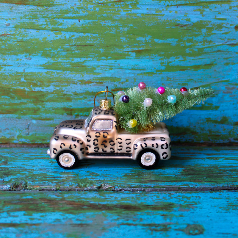 Leopard Print Truck with Xmas Tree Ornament