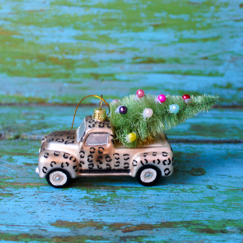 Leopard Print Truck with Xmas Tree Ornament