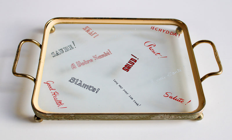 Vintage Glass "Good Health!" International Cocktail Tray