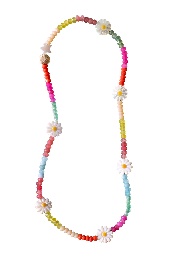 Rainbow Small Stones & Flower Charm Necklace