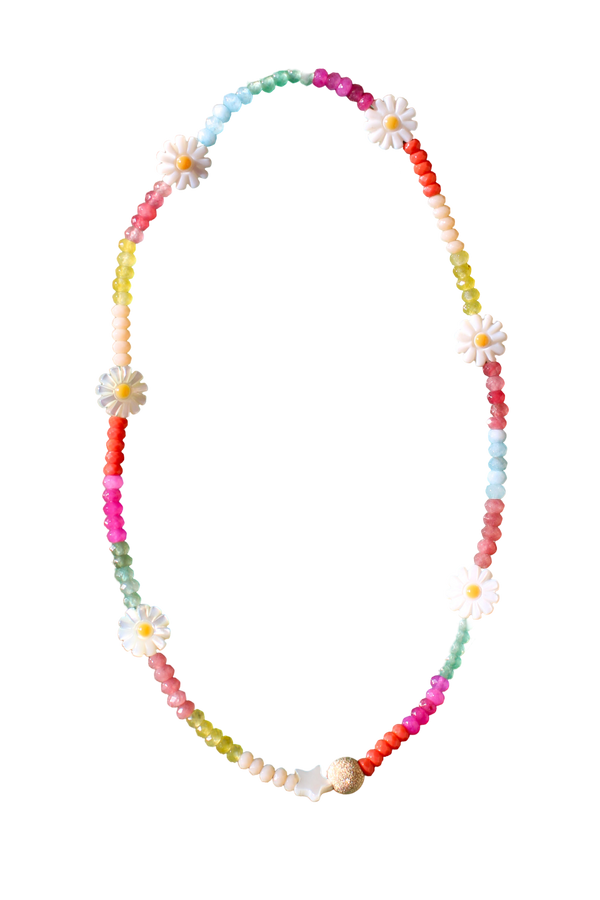 Rainbow Small Stones & Flower Charm Necklace