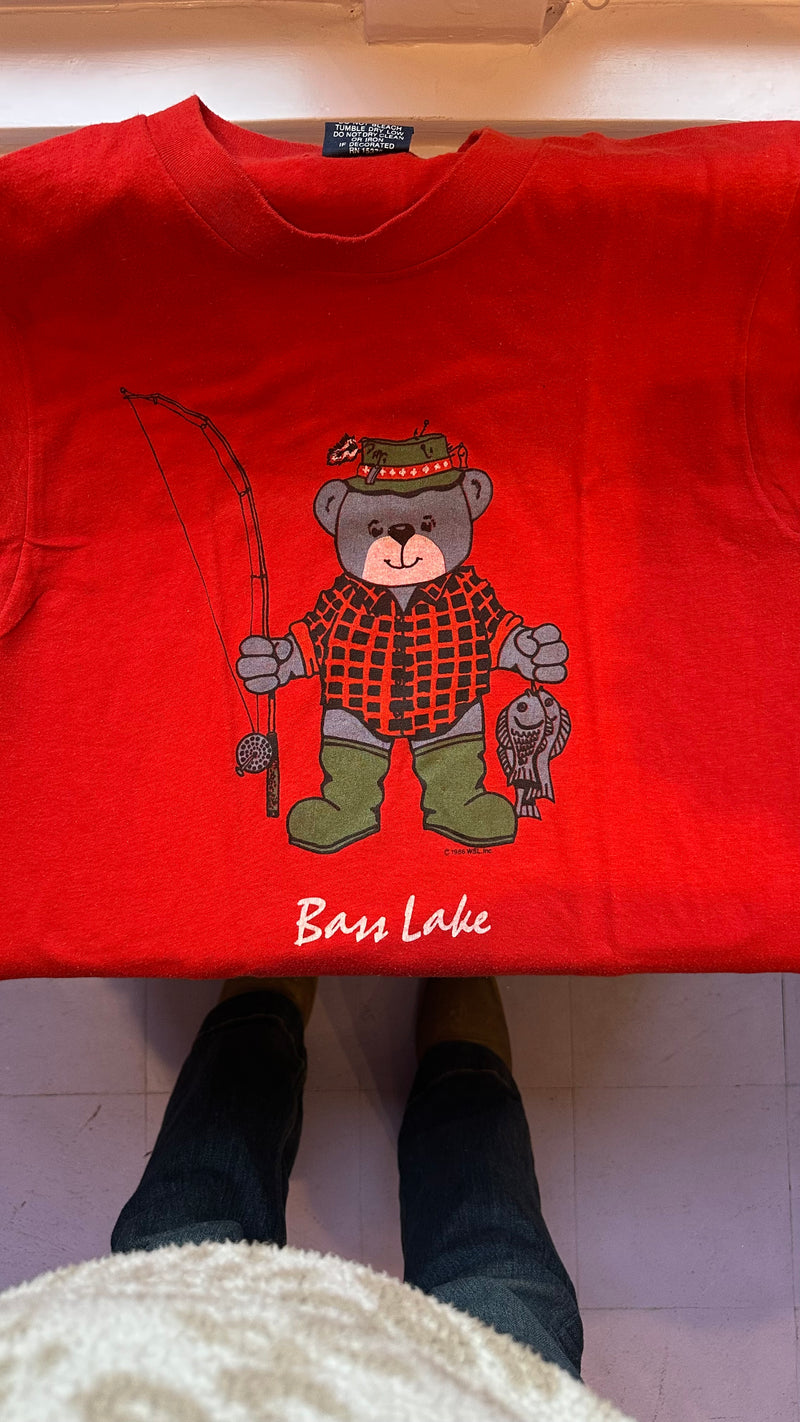 80's Bass Lake Fishing Bear T-Shirt