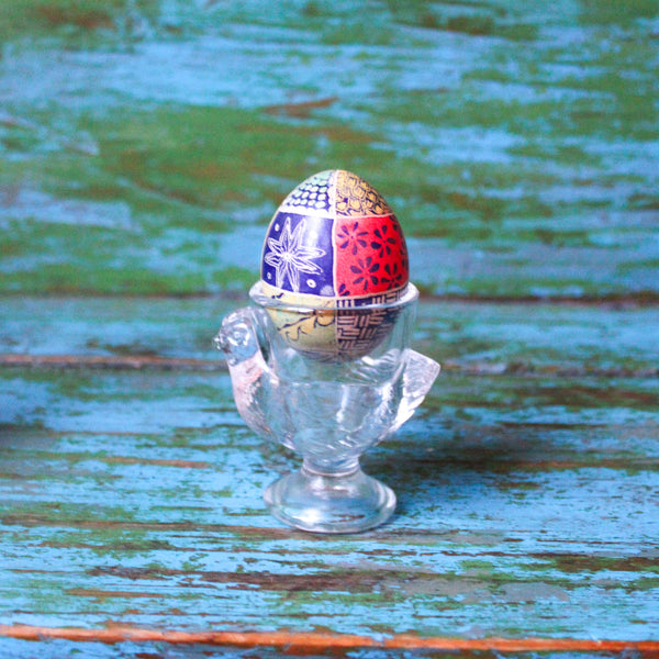 Vintage French Chicken Glass Egg Cups - Set of 2