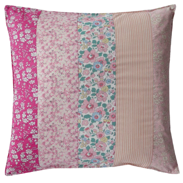 Liberty Print Patchwork Cushion - Pink Stripe