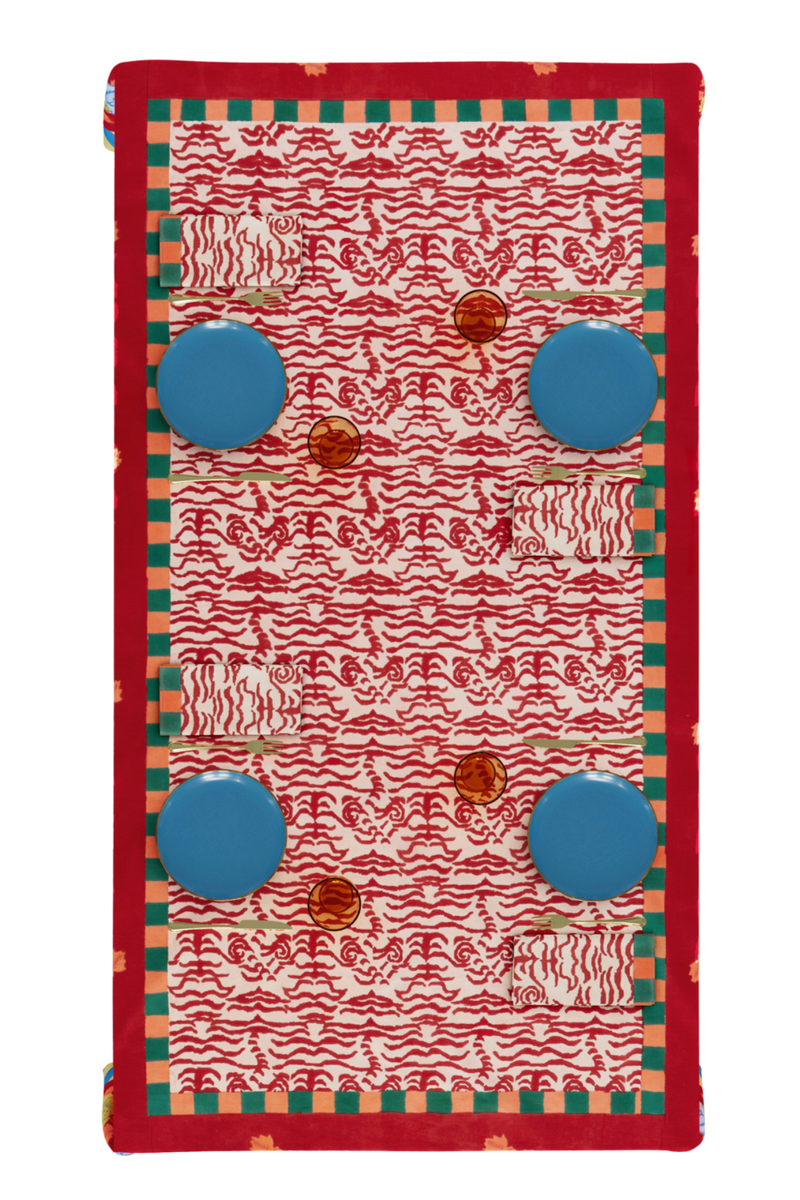 Cotton Tablecloth - Indian Tiger Red