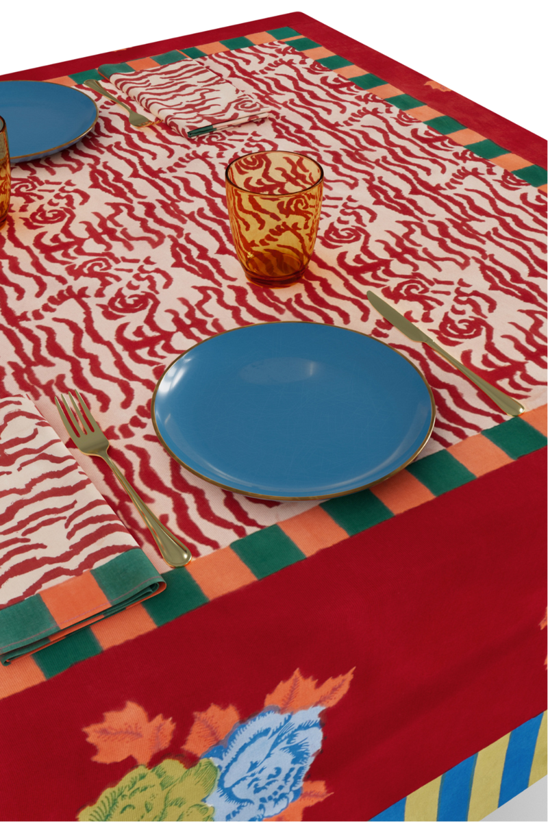 Cotton Tablecloth - Indian Tiger Red