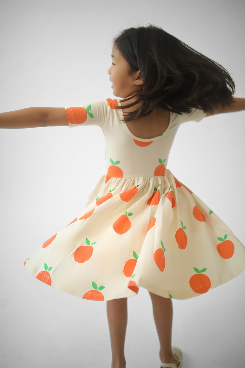 Short Sleeve Twirl Dress - Tangerines